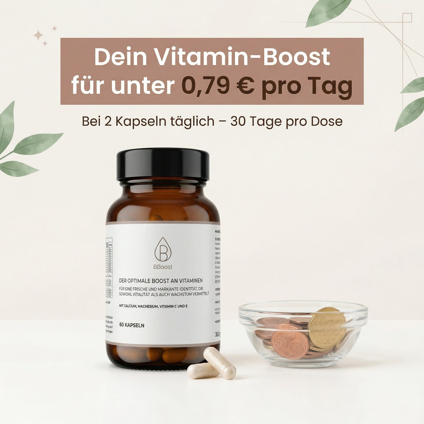 BBoost Multivitamin – 21 Vitamine & Mineralstoffe im Komplett-Komplex (60 Kapseln, Glasflasche)